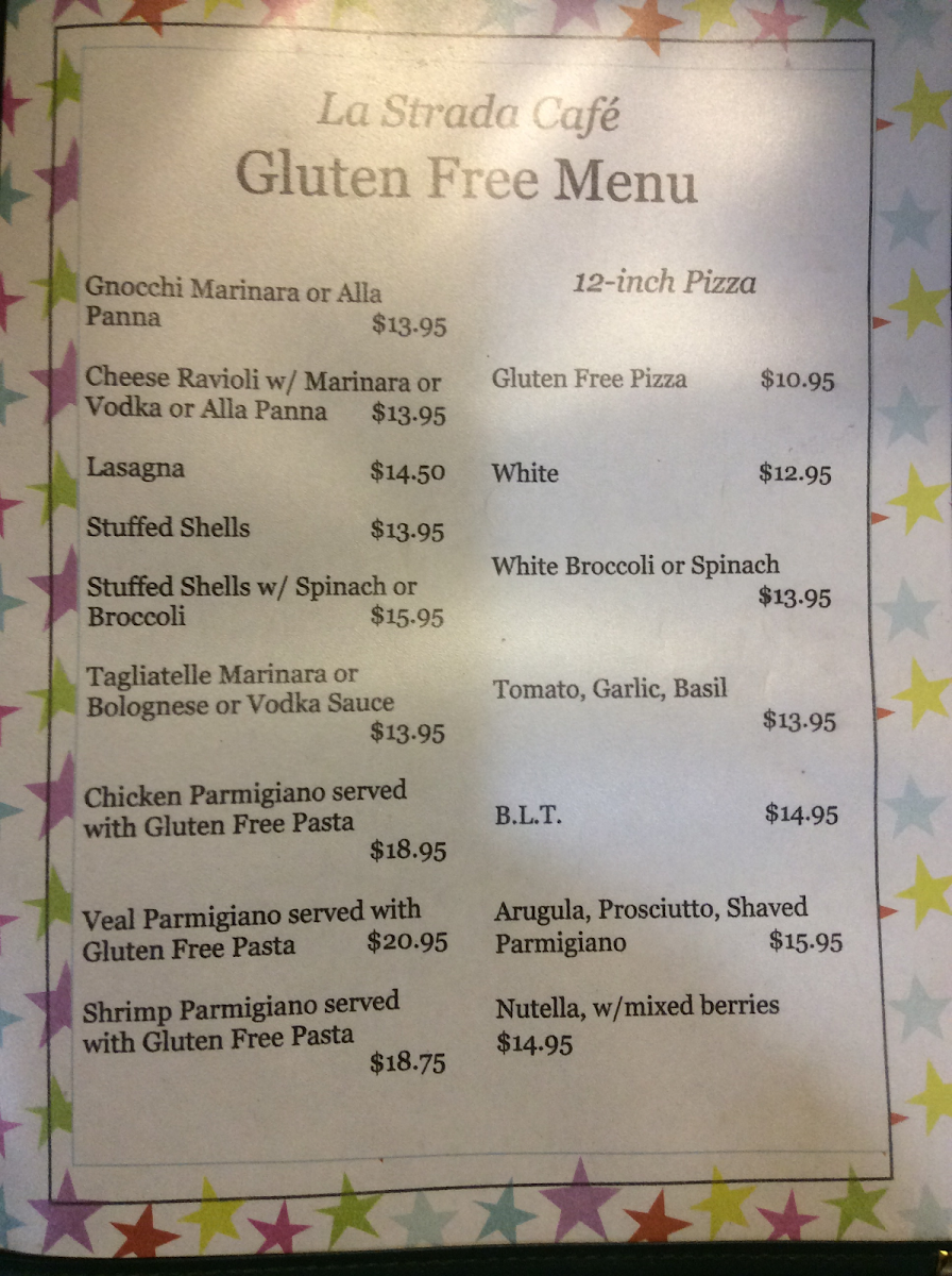 La Strada Cafe gluten-free menu