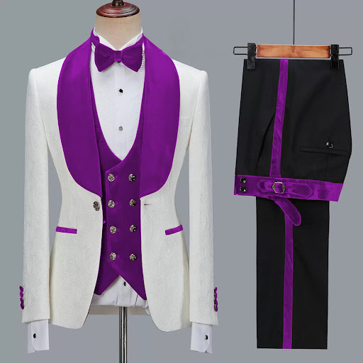 Title 2, Mens Fashion Casual Jacquard Suit Three Piece ...