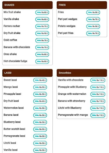 Prestige Juice menu 