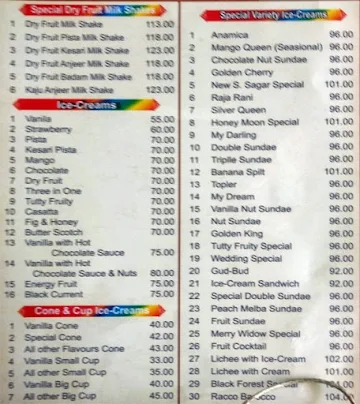 New Shanthi Sagar menu 