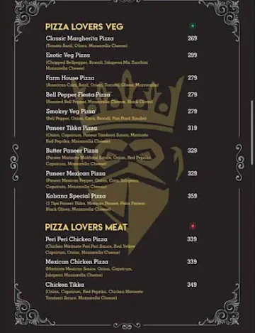 Kabana Lounge And Bar menu 