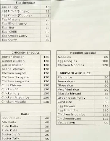 Cindrella Fast Food menu 