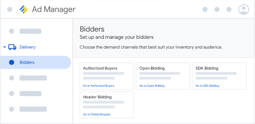 Example of the "Bidders" page in Google Ad Manager