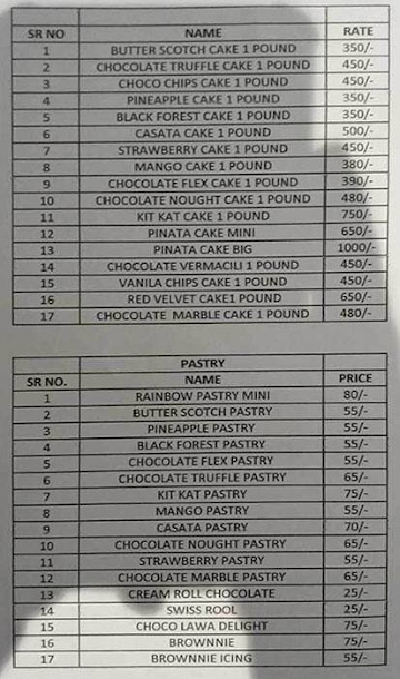 Brown Bake menu 