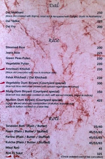 The Courtyard Restaurant menu 