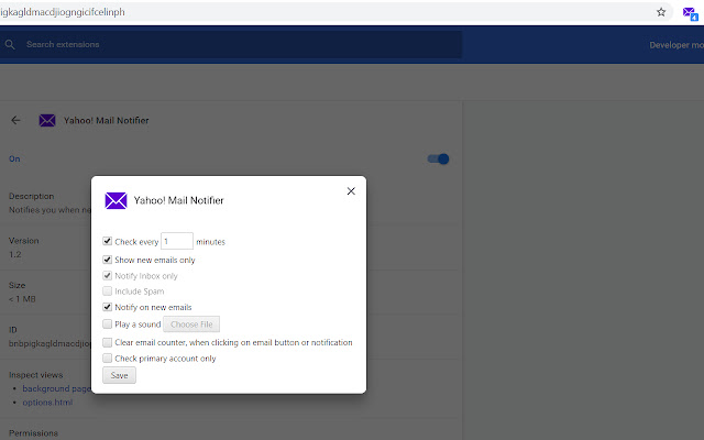 Yahoo! Mail Notifier chrome extension