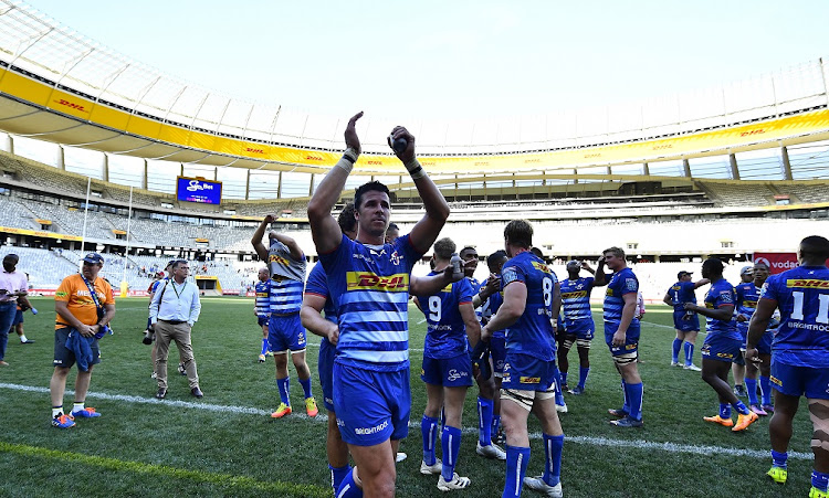 Ruhan Nel of the Stormers applauds the crowd after his team's United Rugby Championship win against Ulster at Cape Town Stadium on March 26 2022.