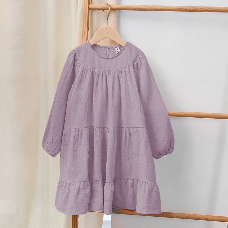 Robe de fond à manches longues en pur coton pour bébé fille