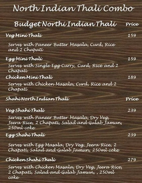 Mast Masala menu 