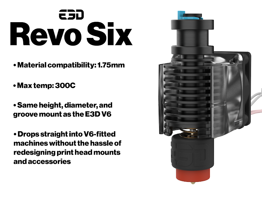 E3D RapidChange Revo Six V6 Hotend Kit (12v, 0.25mm / 0.4mm / 0.6mm / 0.8mm Nozzles)