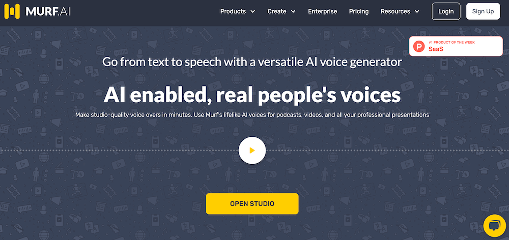 Murf.ai Text to speech generator and voice cloning tool. Homepage screenshot