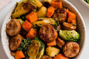 Apple Chicken Sausage and Harvest Vegetable Skillet {Whole30, Paleo}