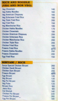 Surya Family Restaurant menu 1