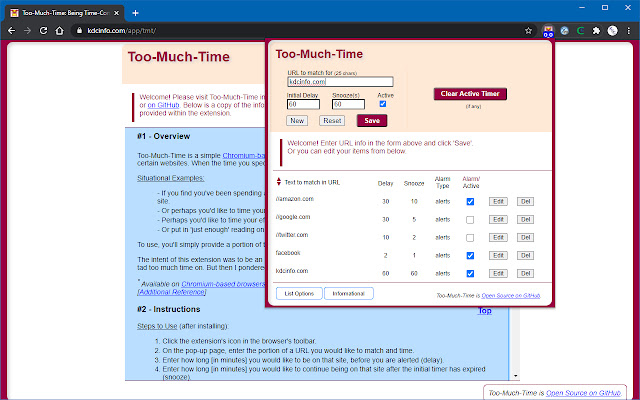Too-Much-Time chrome extension
