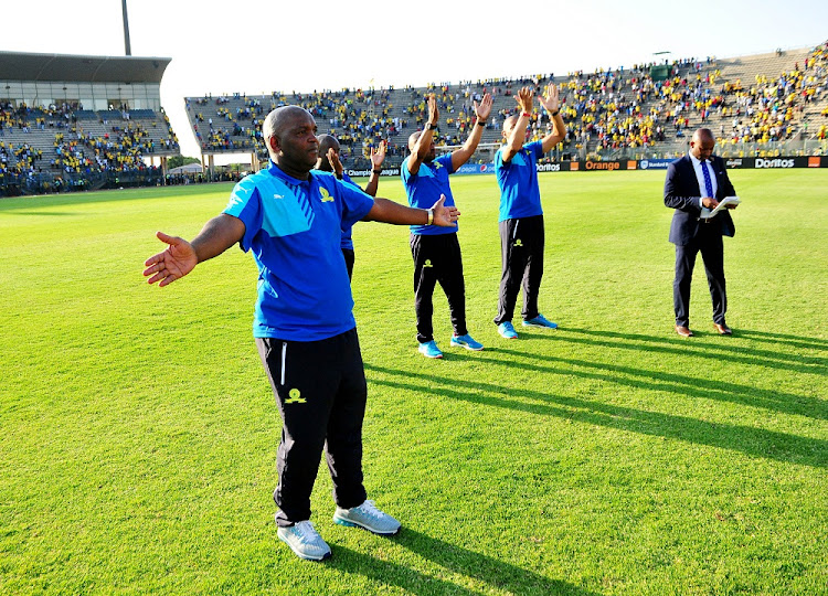 Mamelodi Sundowns coach Pitso Mosimane and his assistants. Picture: SOWETAN