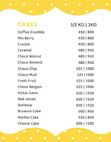 The Cookie Crumbs menu 