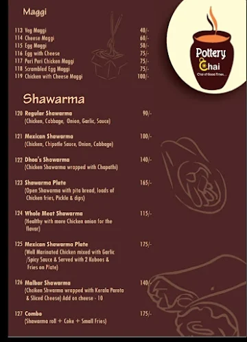 Pottery Chai menu 