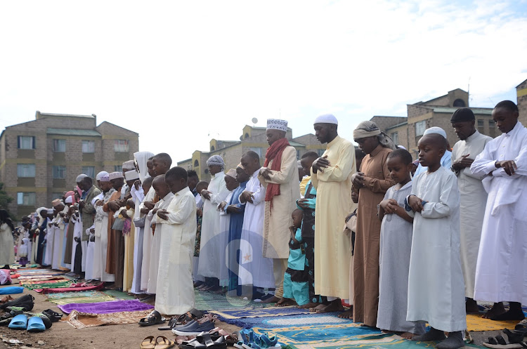 Muslims faithful gather at San Siro grounds during their prayers to mark the start of Eid ul-Fitr on April 10. 2024