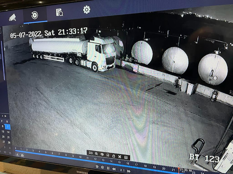 A CCTV image of one of the unmarked trucks used to steal fuel at a Louis Trichardt depot on Saturday evening.