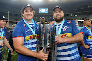 Stormers prop Neethling Fouche, left and Frans Malherbe with the United Rugby Championship after they beat the Bulls at Cape Town Stadium on Saturday.