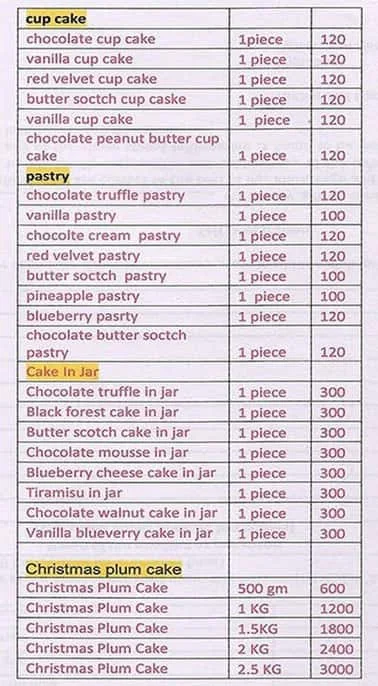 Design Cakes menu 