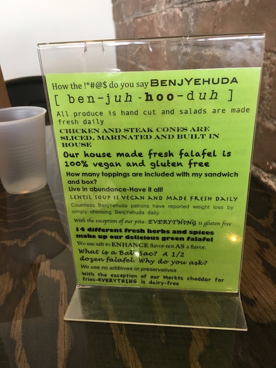 Benjyehuda gluten-free menu