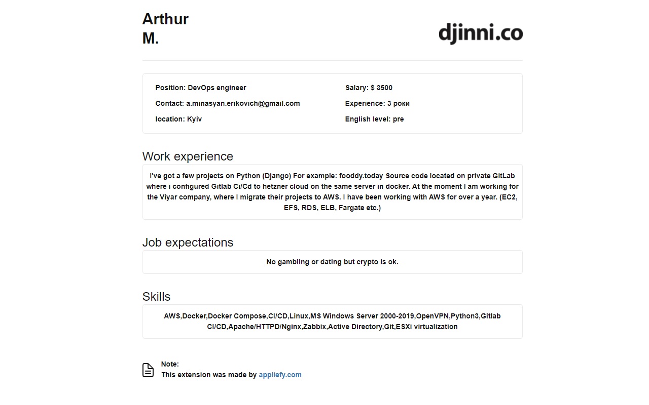 Curriculum vitae Djinni Preview image 0