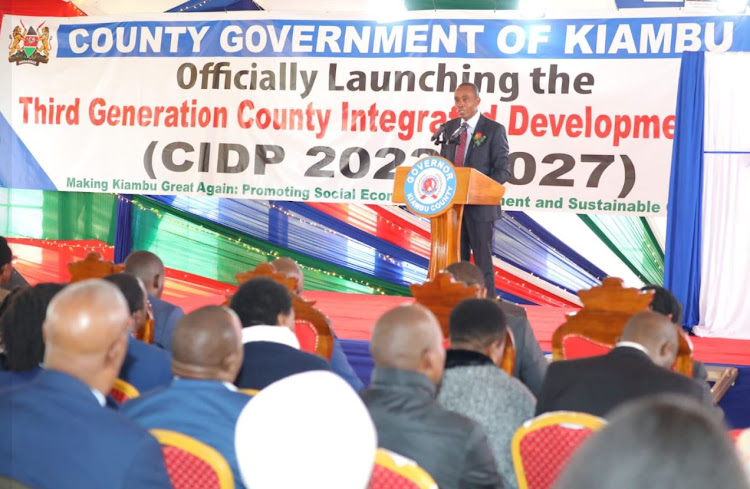 Kiambu Governor Kimani Wamatangi on Friday officially unveiled the 3rd Generation County Integrated Development Plan (CIDP 2023-2027) worth Sh168billion for Kiambu County