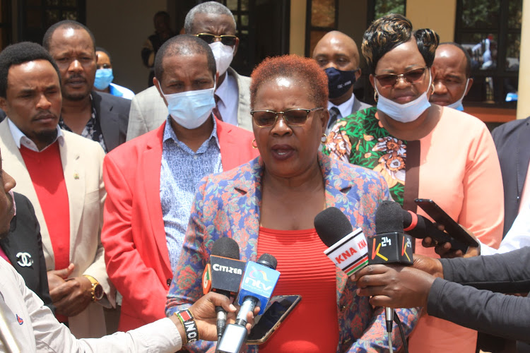 Education CAS Zack Kinuthia, Gatanga MP Nduati Ngugi, Kandara MP Alice Wahome and Maragua MP Mary Waithera at Murang'a High School