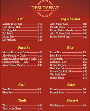Desi Dawat menu 