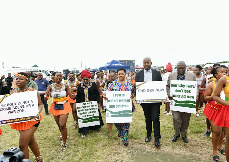 KwaZulu-Natal Premier Nomusa Dube-Ncube (middle) at the launch of the the 16 days of activism for no violence against women and children campaign in Umlazi on Friday.