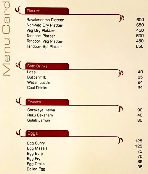 Kritunga Restaurant menu 