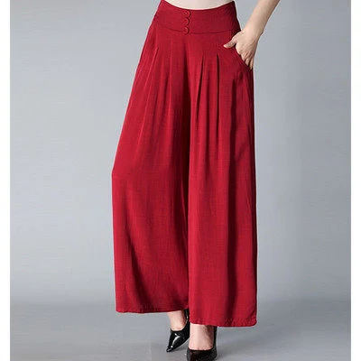 Pantalones anchos de mujer con cintura elástica y pierna amplia para comodidad y estilo. Ideales para un look casual y elegante, fáciles de combinar.