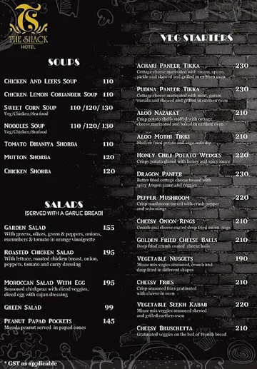 Hotel The Shack menu 