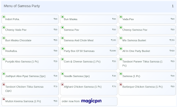 Samosa Party menu 