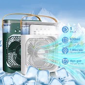 Quạt Điều Hòa Hơi Nước Để Bàn 600Ml, Quạt Phun Sương 5 Vòi Kèm Đèn Led 7 Màu Tùy Chỉnh, Tạo Ẩm, Làm Mát Không Khí