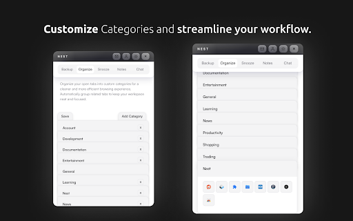 Nest — AI-Powered Chrome Tab Manager with Categories, Snooze & Notes screenshot 3