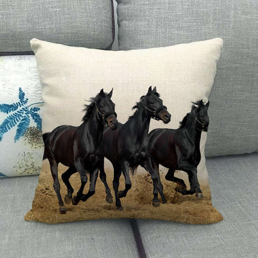 Title 15, Flax digital printed horse pattern pillowcase f...