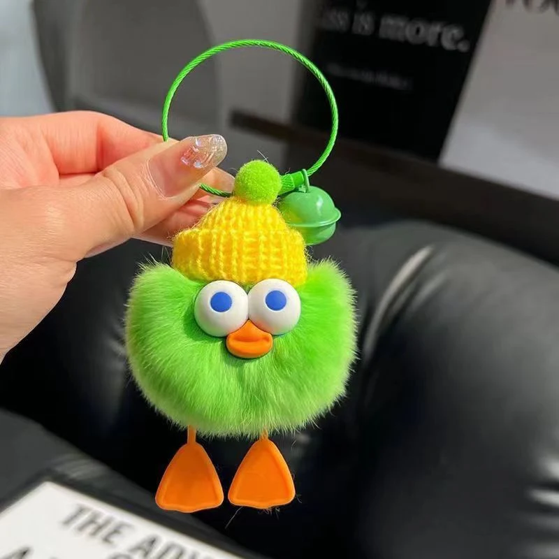 Cute Imitate Rex Rabbit Fur Little Duck Car Key Ring Pendant, a soft and adorable charm, a perfect accessory for your ke
