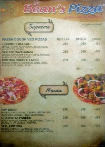 Mr. Bean's Pizza Restaruant menu 