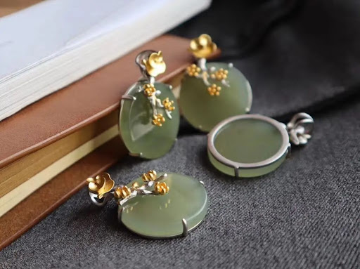 Title 9, Sterling Silver Gold Plated Hotian Jade Pendant...