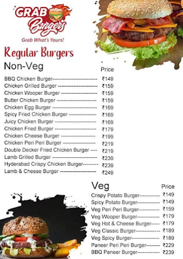 GRAB Burgers menu 