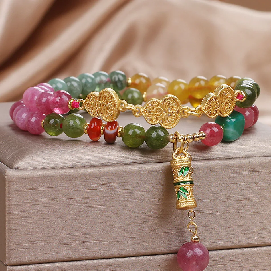Pulseira de Turmalina Cor Jade Natural Feminina Elegância e Bem-Estar Joia Poderosa Equilíbrio Energético Beleza Natural Presente Especial