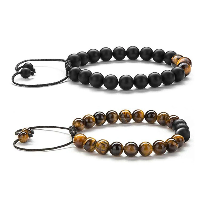 Tiger Eye Paar Bracebanden Mat Black Agate kralen Bracelet