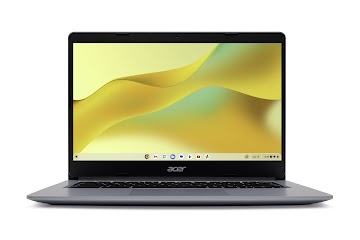 Une vue simple d'un Chromebook Acer 314 ouvert affiche l'écran d'accueil.