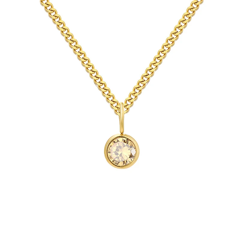 Collier en acier inoxydable avec pendentif diamant et pierre de naissance, un cadeau élégant et personnalisé, idéal.