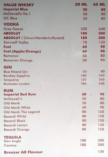 Hotel Rajwada Rooftop Restraunt menu 