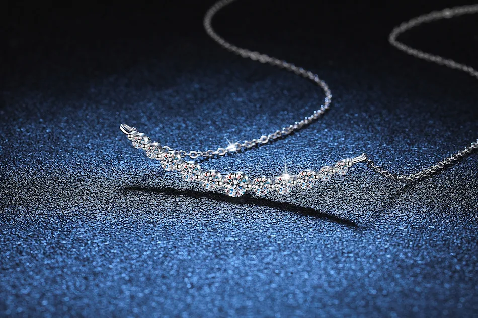 S925 Sterling Silber Moissanit Halskette, Leichter Luxus, 11 Karat, D Farbe, Hochwertig, Elegante Damen-Halskette.