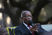 Jacob Zuma adresses supporters at the Pieter Roos Park after the first day of giving testimony before the Zondo Commission.