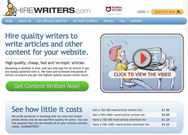 Sitio web de HireWriters